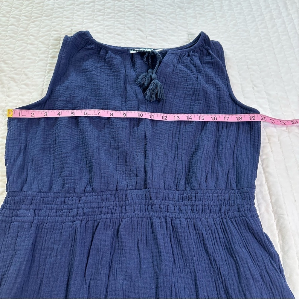 100% Cotton Navy Sleeveless Midi Dress/Swim Cover-Up With Pockets in Size L - Picture 5 of 11